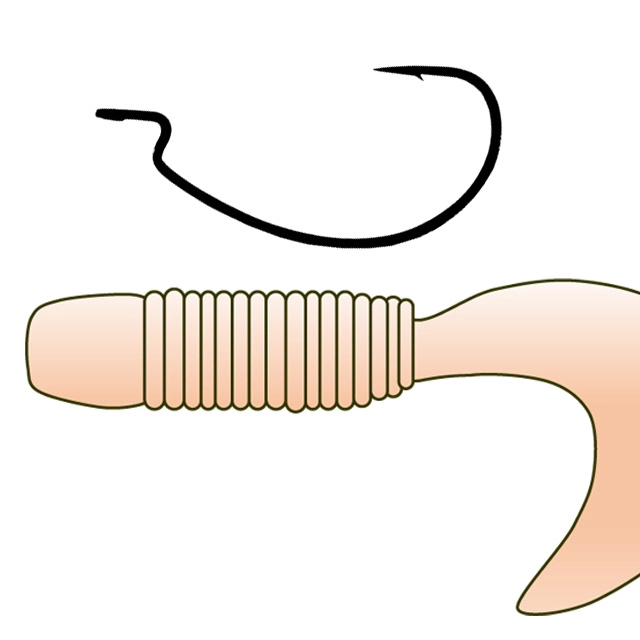 ワームへのオフセットフックの刺し方