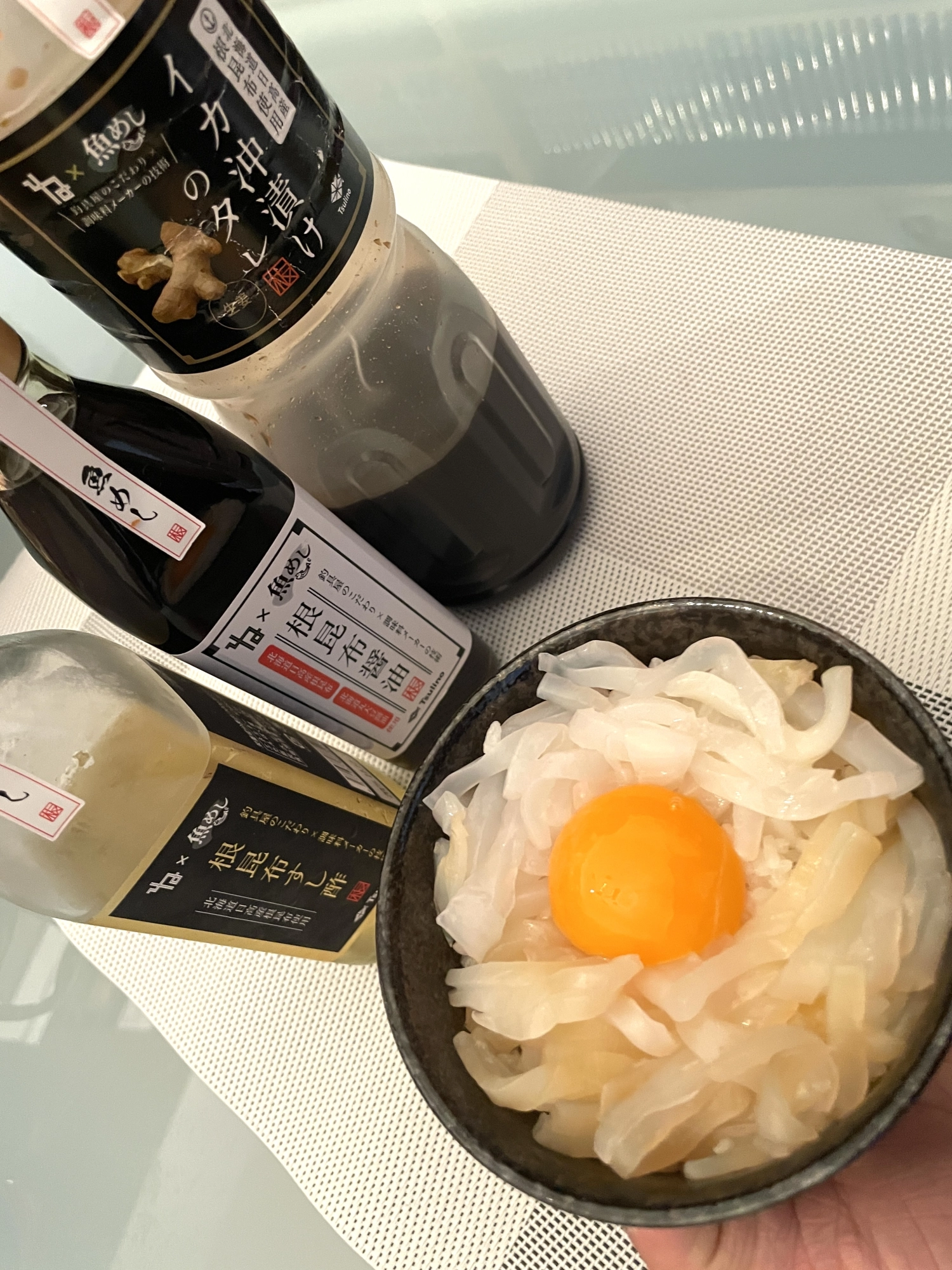 釣れたマイカは細切りにして丼にしました！ノーマルは甘くて、沖付けは生姜の風味があり美味しかったです♪