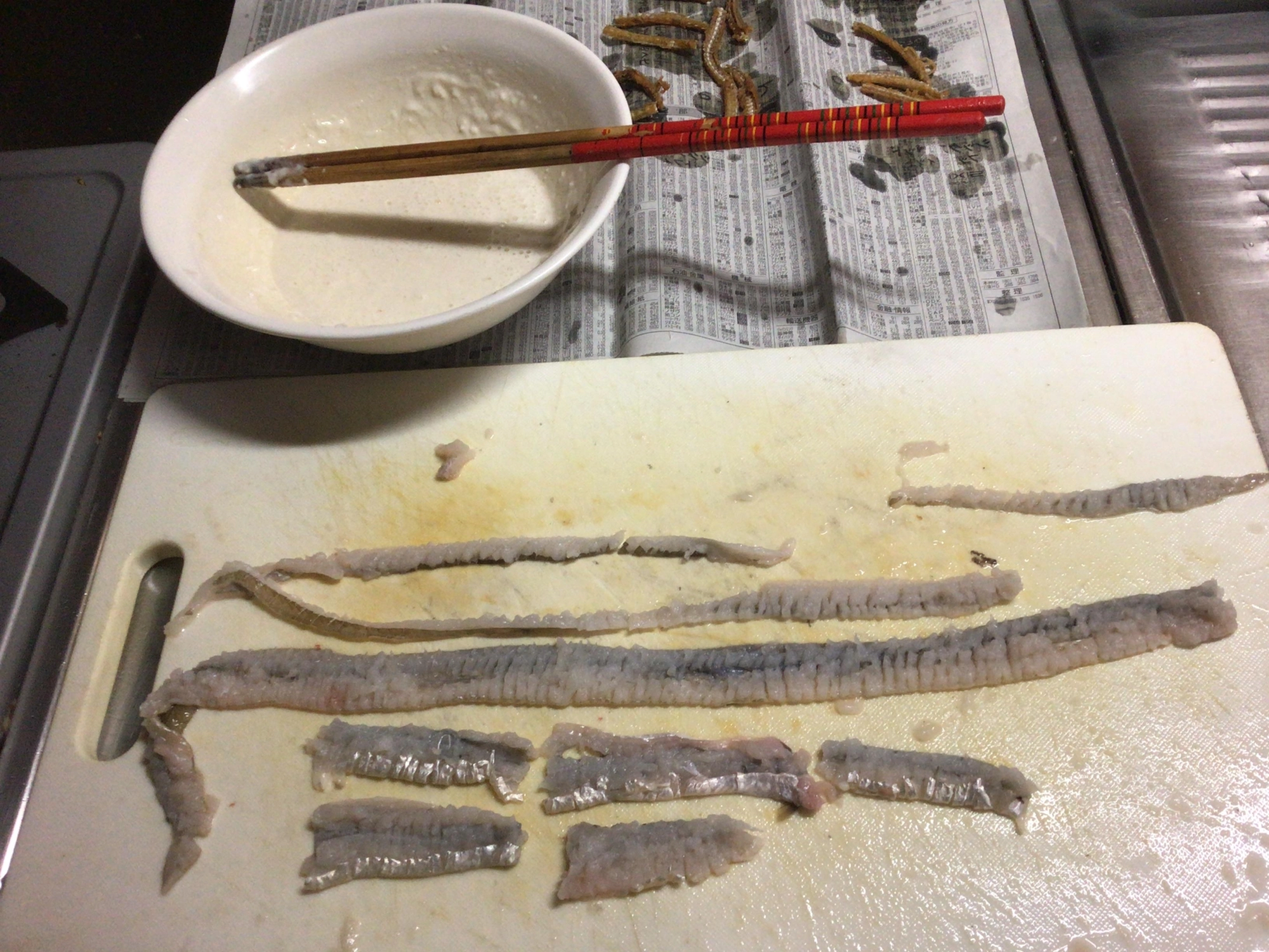 小骨は骨切りで❗️身が細いので天ぷらデス❗️