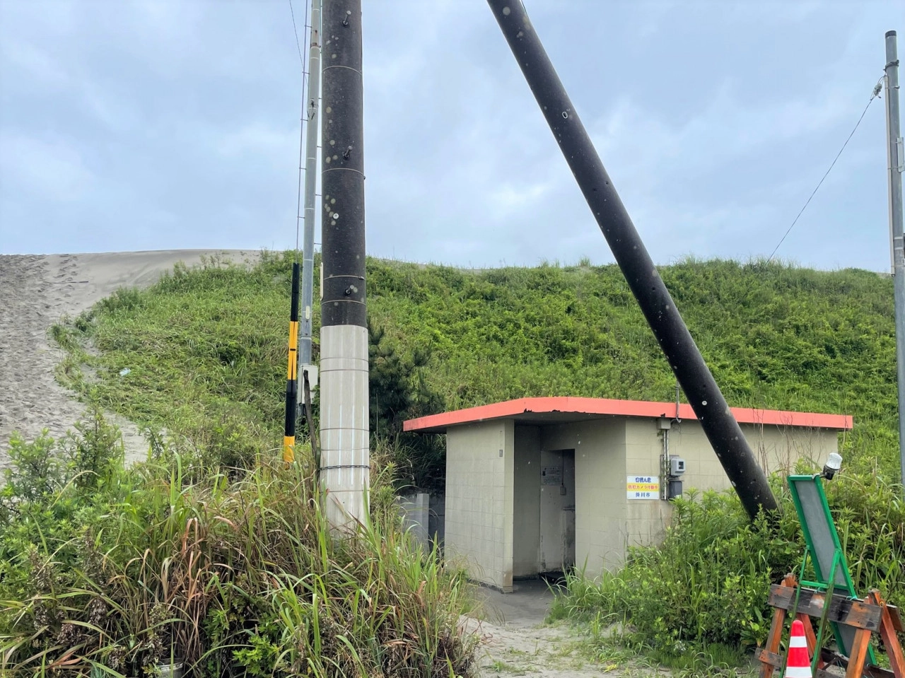【海を守る植樹 大東国安の森】手前の道路脇に駐車スペースがあります。スペースは限られますので空きがない時には場所・時間を変更しましょう。