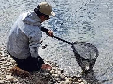 トラウトは非常に弱りやすいです！
触るときは手を冷やして
ラバー製のネットに下から！
逃がすときはリリーサーなどを
お使い下さい！