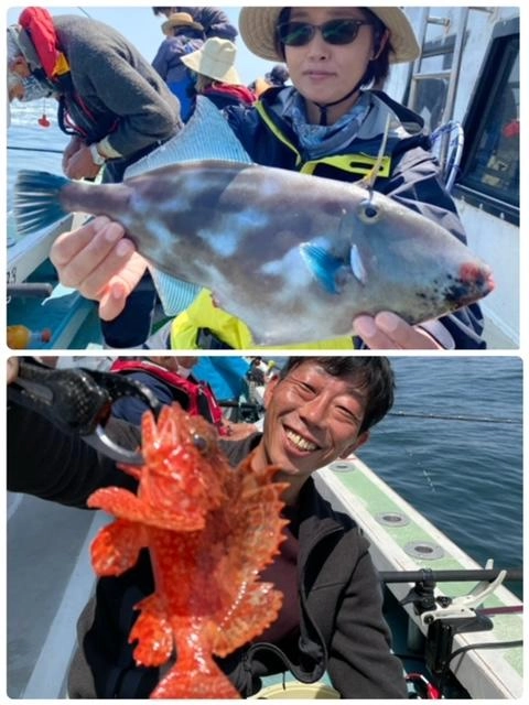 引きごたえありの良型ウマヅラハギとオニカサゴも釣れました。