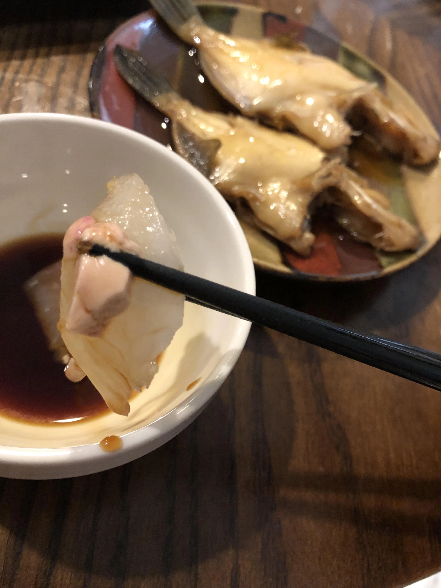 釣り人の特権ッ‼︎刺身肝添え、煮付けは格別な旨さッ(・∀・)b